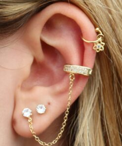 par de aritos earcuff más aro con cadena